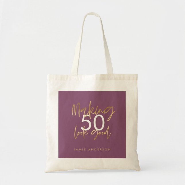 Modern birthday simple stylish elegant scrip tote  (Front)