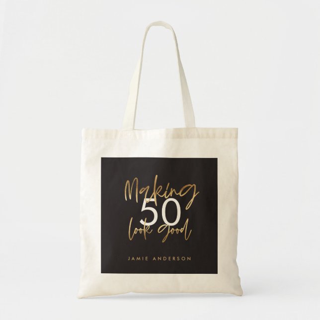 Modern birthday simple stylish elegant scrip tote bag (Front)