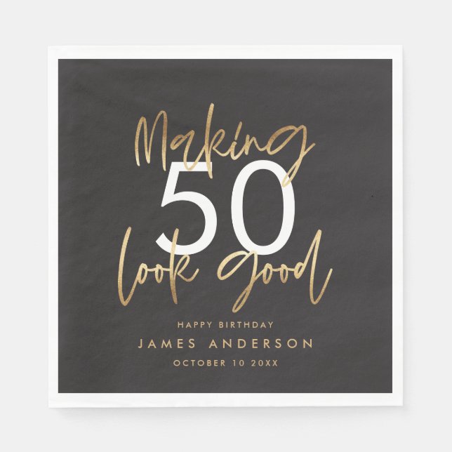 Modern birthday simple stylish elegant script napkin (Front)