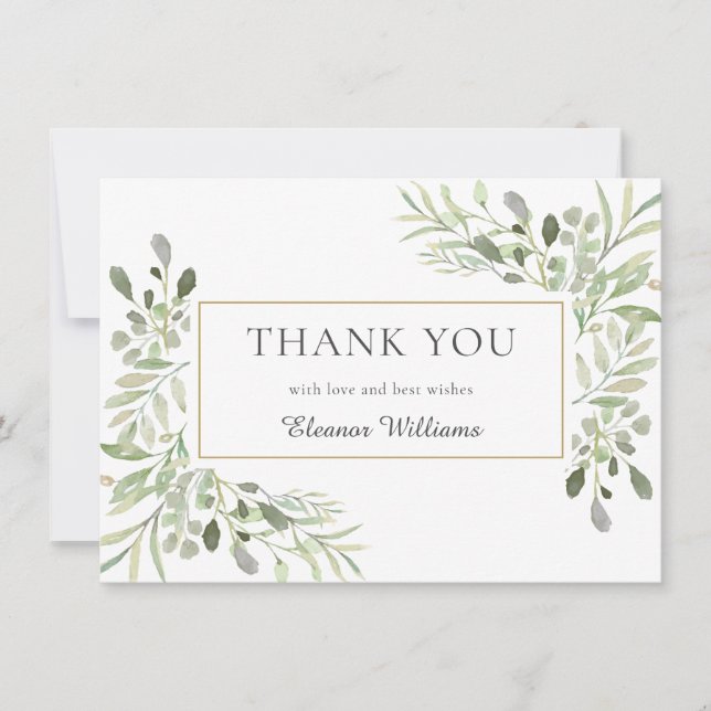 Modern Birthday Thank You Greenery Watercolor (Front)
