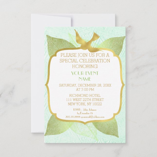 Modern Birthday Wedding Green Golden Vip Invitation (Front)