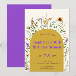 Modern Bistro Wildflower Boho Frame 30th Birthday Invitation