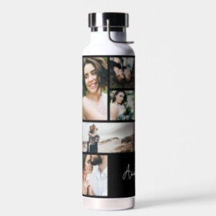 Modern black 10 photo personlaized elegant simple water bottle