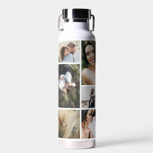 Modern black 10 photo personlaized elegant simple water bottle