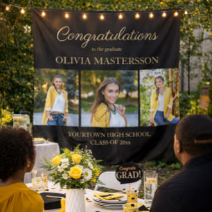 Modern Black 3 Photo Graduation Congratulations Tapestry