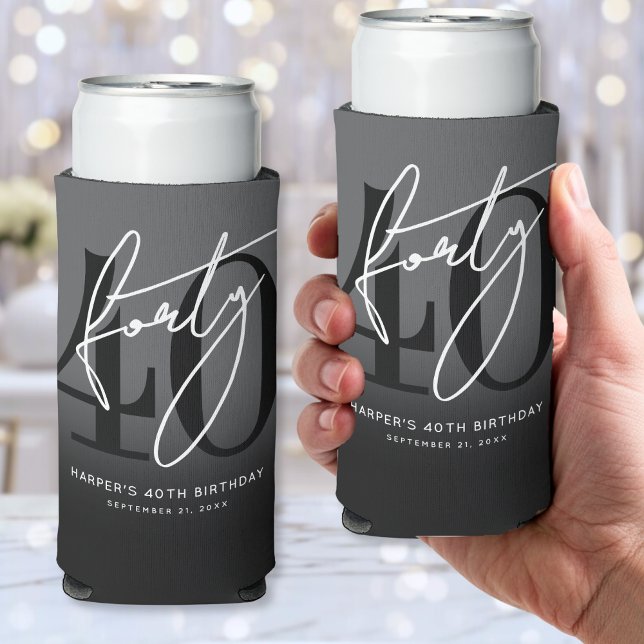 Modern Black 40th Birthday Party Seltzer Can Cooler (Modern Black 40th Birthday Party Seltzer Can Cooler)