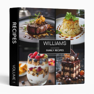 Modern Black 4 Photo Personalized Family Recipes Binder