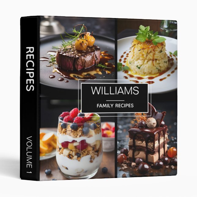 Modern Black 4 Photo Personalized Family Recipes Binder (Front/Spine)