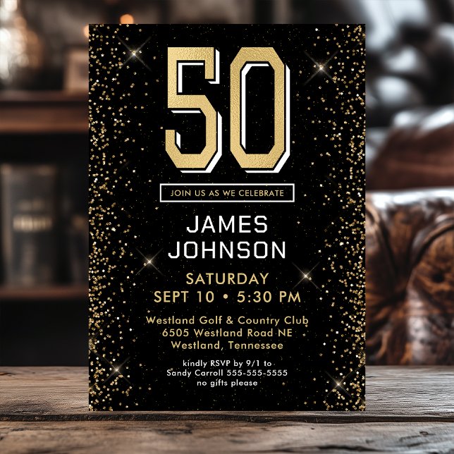 Modern Black 50th Birthday Invitation (Creator Uploaded)