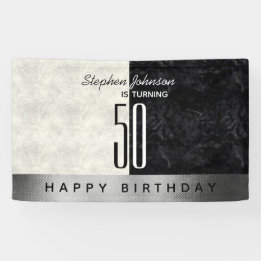 Modern Black 50th Birthday Party Banner