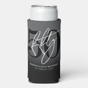 Modern Black 50th Birthday Party Seltzer Can Cooler