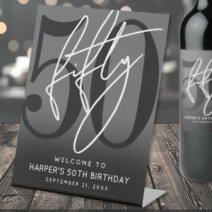 Modern Black 50th Birthday Party Welcome Sign