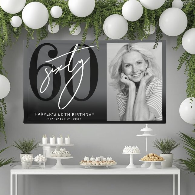 Modern Black 60th Birthday Party Banner (Modern Black 60th Birthday Party Banner)