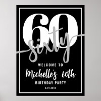 Modern Black 60th Birthday Party Welcome Sign