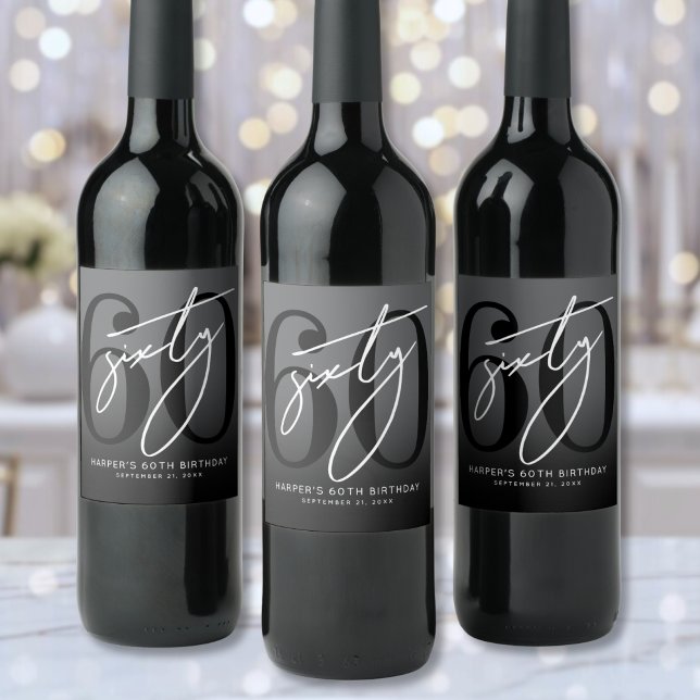 Modern Black 60th Birthday Party Wine Label (Modern Black 60th Birthday Party Wine Label)