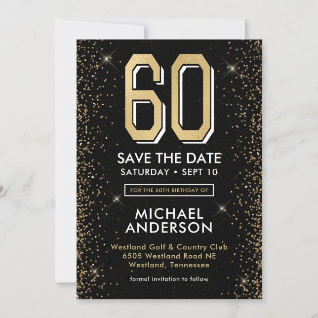 Modern Black 60th Birthday  Save The Date (Front)