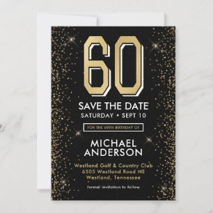 Modern Black 60th Birthday  Save The Date