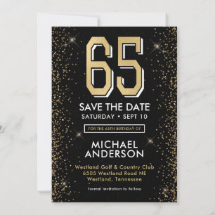 Modern Black 65th Birthday  Save The Date