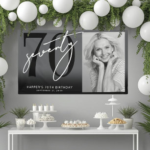 Modern Black 70th Birthday Party Banner