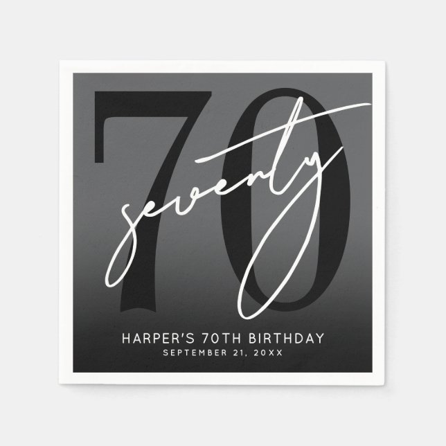 Modern Black 70th Birthday Party Napkin (Front)