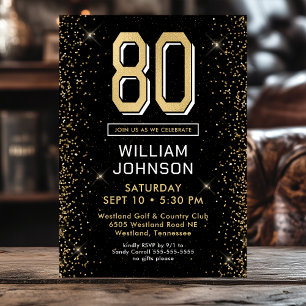 Modern Black 80th Birthday Photo Invitation