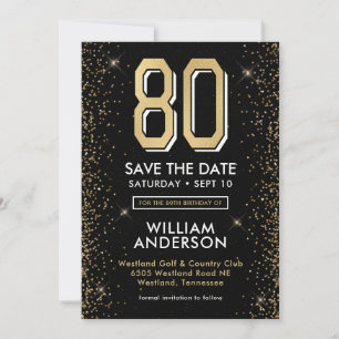 Modern Black 80th Birthday Save The Date
