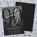 Modern Black 90th Birthday Party Invitation<br><div class="desc">Celebrate ninety years in style with this modern grey to black gradient 90th birthday party invitation. The design features a large black "90" across most of the card, with a handwritten script-style white "Ninety" layered over it for a bold, contemporary look. The party details sit neatly at the bottom in...</div>