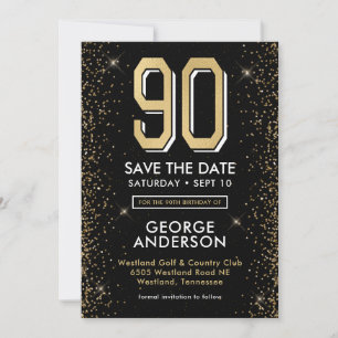 Modern Black 90th Birthday  Save The Date