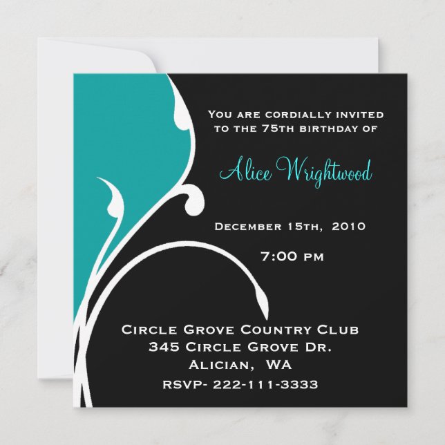 Modern Black and Aquamarine Birthday Invitation (Front)