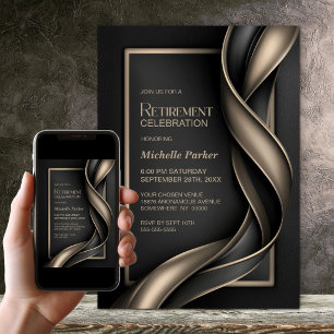 Modern Black and Beige Retirement Party Invitation