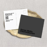 Modern Black and Black Bold Typography QR Code Postcard<br><div class="desc">Chic and clean with simple name front with large bold black font on black background.</div>