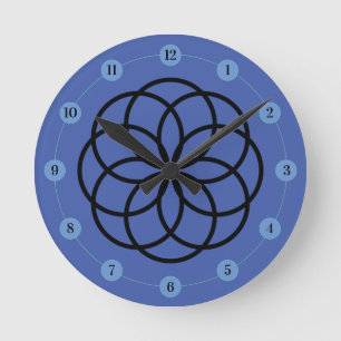 Modern Black and Blue Flower Design Round Clock