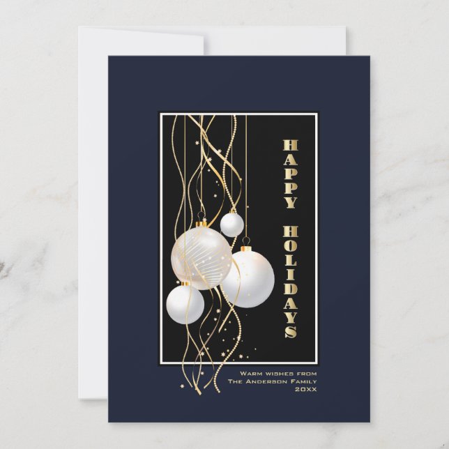Modern Black and Blue Happy Holidays Holiday Card (Front)