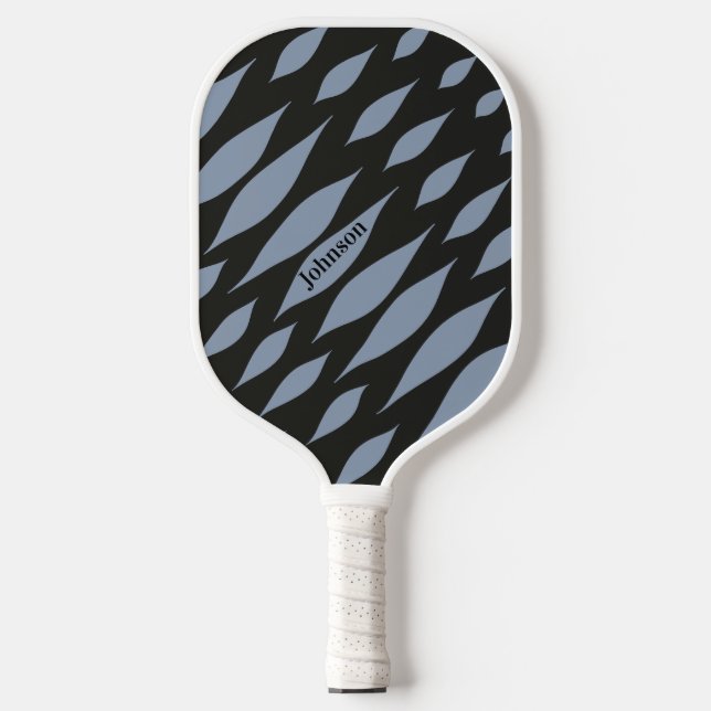 Modern Black and Blue Pattern Custom Name  Pickleball Paddle (Front)
