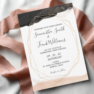 Modern Black and Blush Pink Wedding Invitation