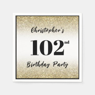Modern Black and Gold 102nd Birthday Party Custom  Napkin