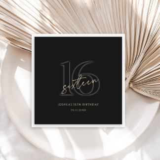 Modern Black and Gold 16th Birthday Party Napkin