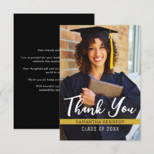 Modern Black and Gold 2025 Graduation Photo  Thank You Card
