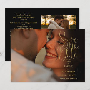 Modern Black And Gold 2 Photo Wedding QR Code Save The Date