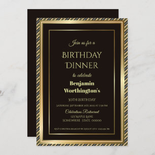 Modern Black and Gold 30th Birthday Dinner Invitation