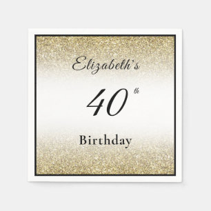 Modern Black and Gold 40th Birthday Party Custom Napkin