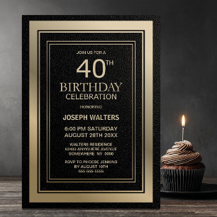 Modern Black and Gold 40th Birthday Party Invitation