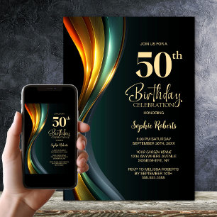 Modern Black and Gold 50th Birthday Party Invitation