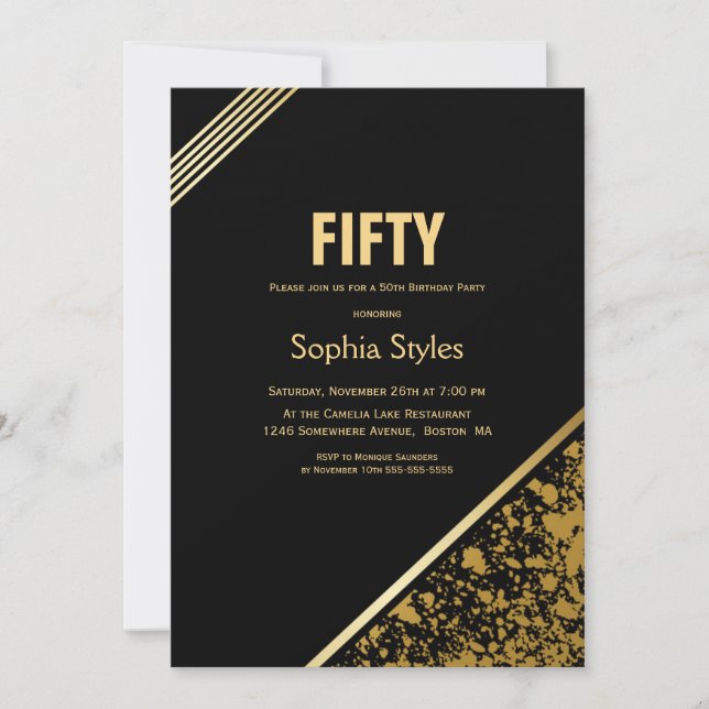 Modern Black and Gold 50th Birthday Party Invitation (Front)