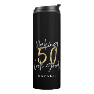 Modern black and gold 50th birthday stylish thermal tumbler