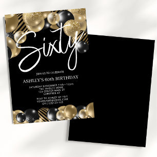 Modern Black and Gold 60th Birthday Invitation