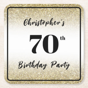 Modern Black and Gold 70th Birthday Party Coaster