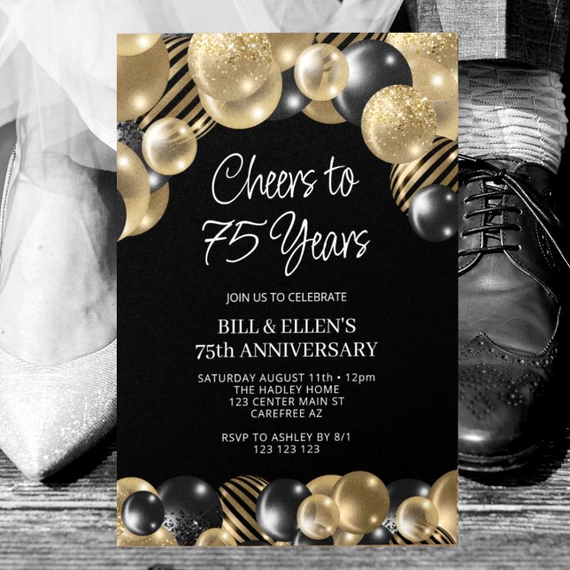 Modern Black and Gold 75th Anniversary Invitation (Creator Uploaded)