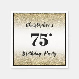 Modern Black and Gold 75th Birthday Party Custom  Napkin