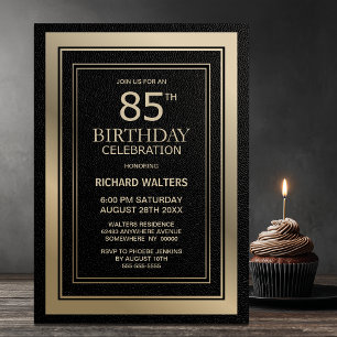 Modern Black and Gold 85th Birthday Party Invitation